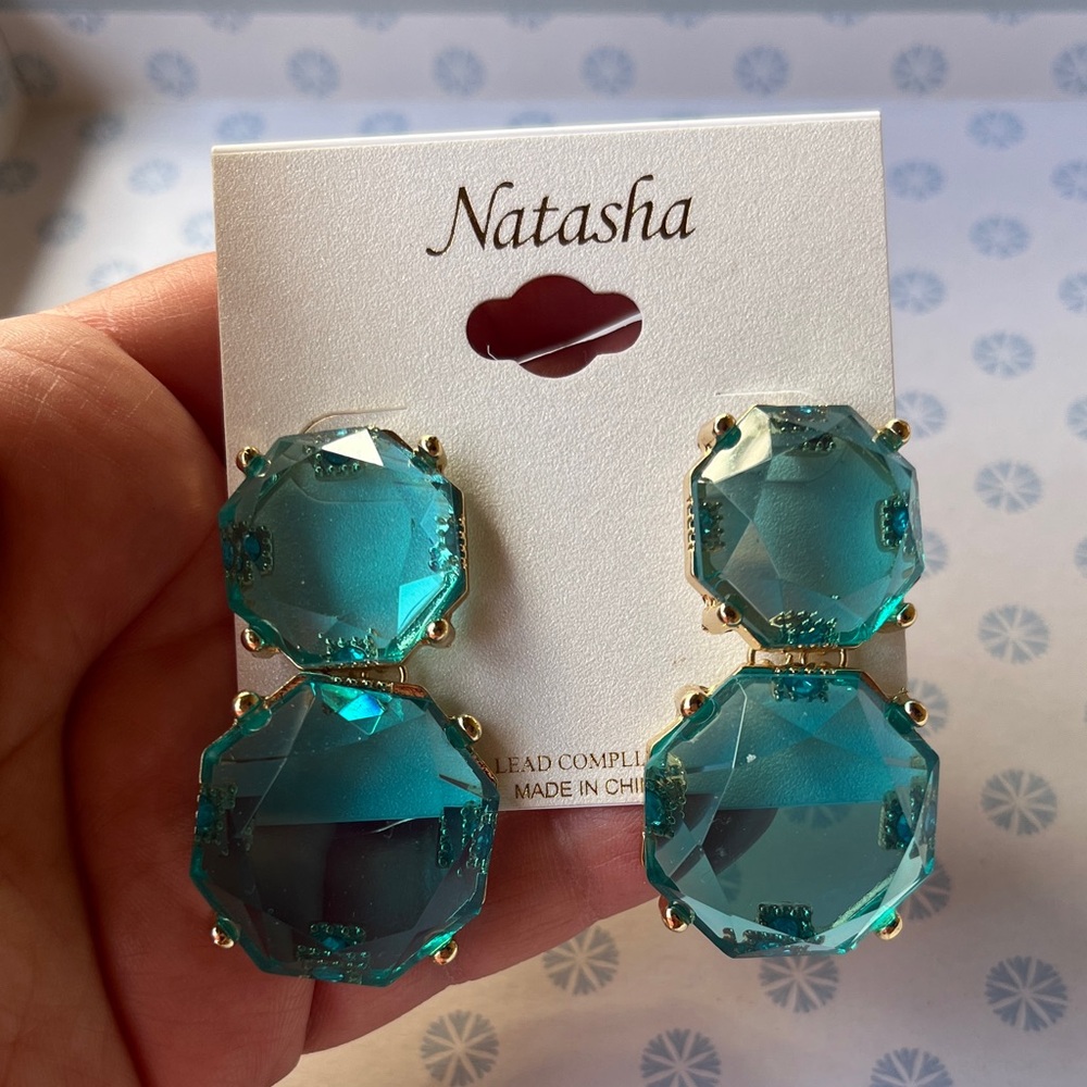 Natasha Couture Teal Double Drop Earrings
